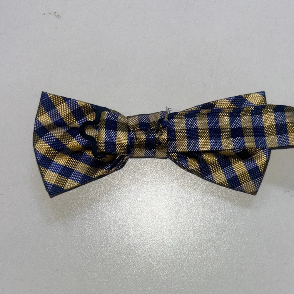 Nordstrom Navy and Gold Plaid Bow Tie